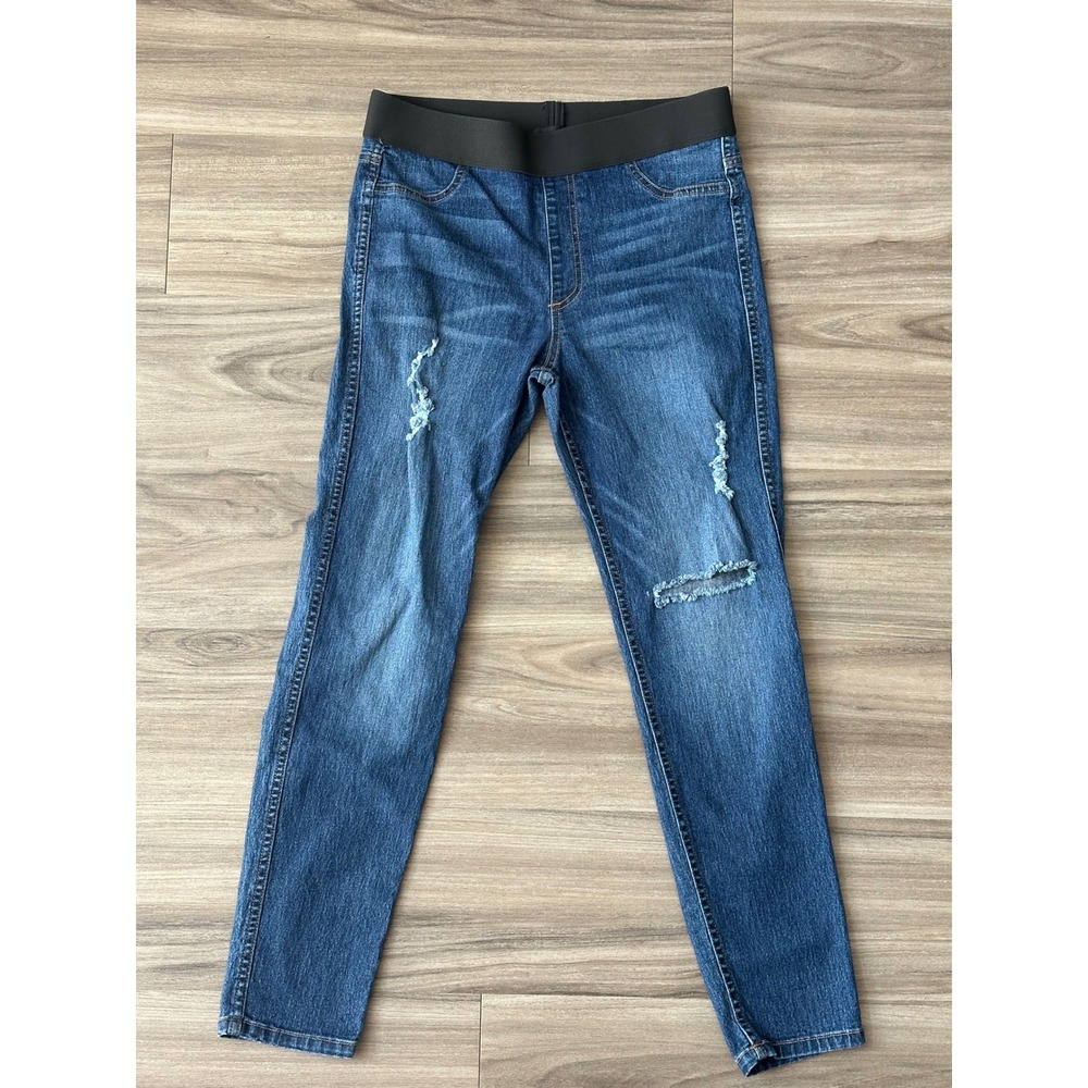 Karen Kane Distressed Denim Leggings Medium Wash Pull On Jeggings Blue Size 12